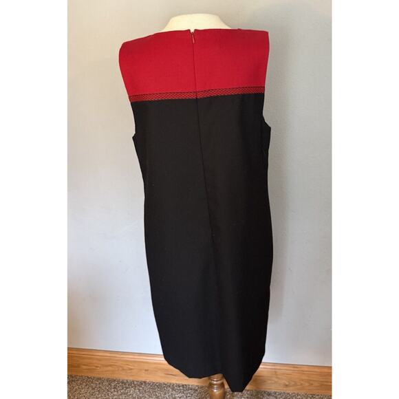 Talbots Sheath Dress Sz 12 Black Red 100% Wool Vintage Classic Holiday Dressy - Picture 4 of 13